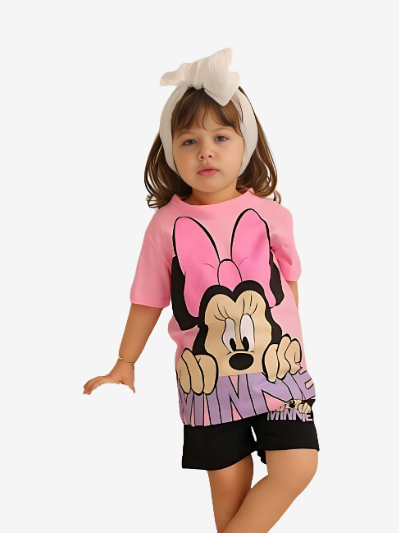 Girls Pink Minnie Mouse Peeking T-Shirt & Black Shorts