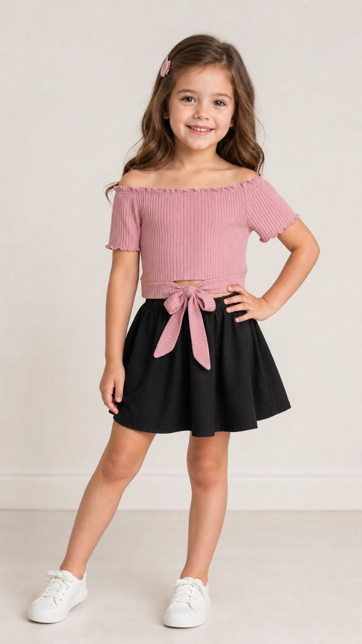 Girls Ribbed Flare Top & Scratch Pant Set