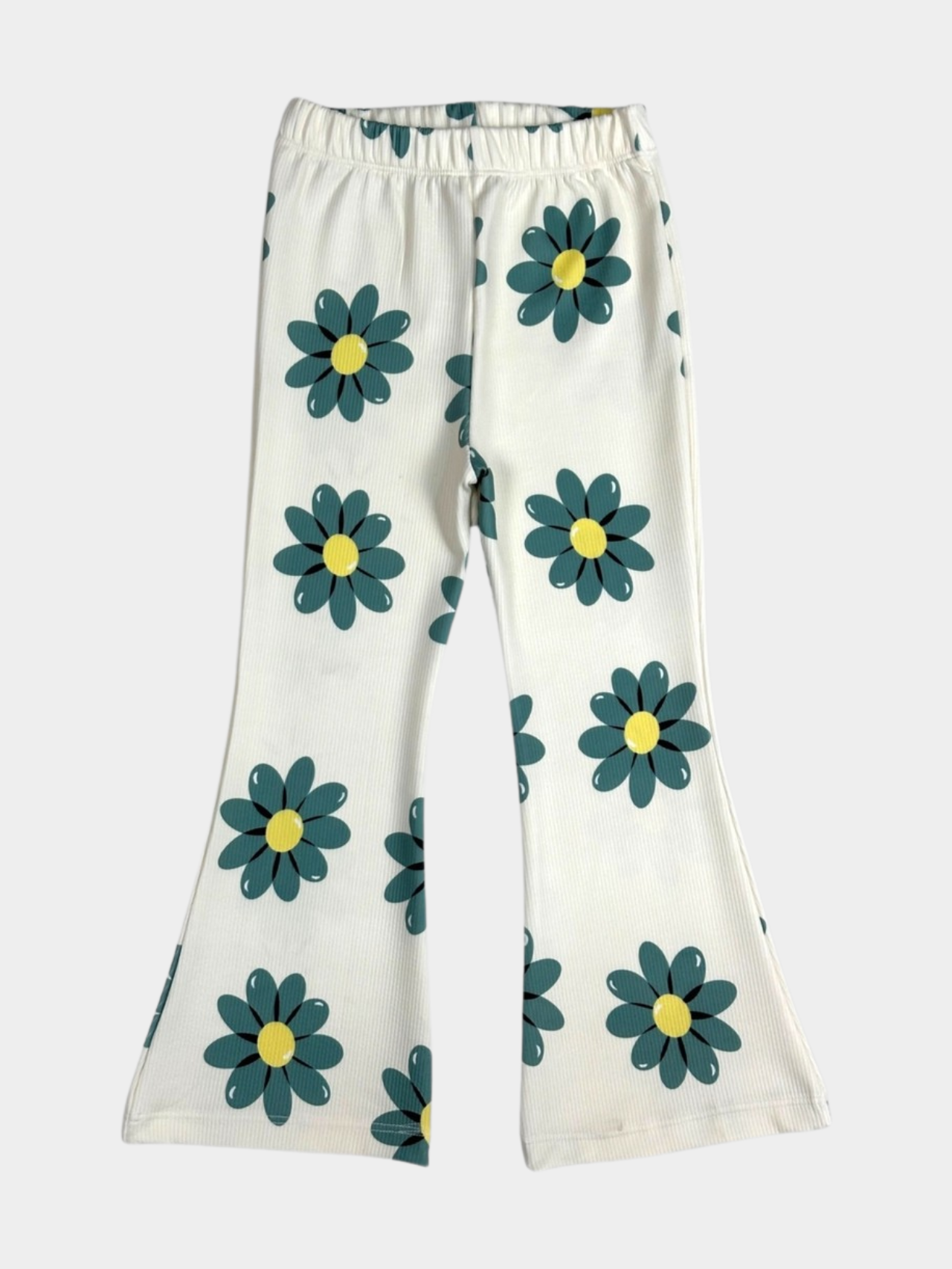 Girls Green Daisy Ribbed Flared Pants