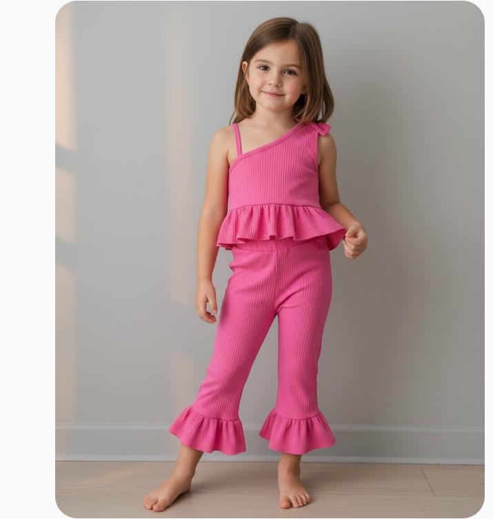 Girls Floral Ribbed Top & Pant Set