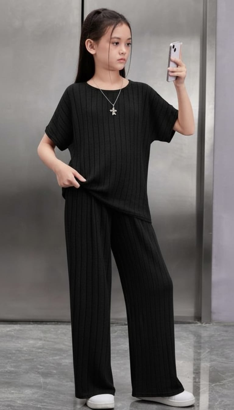 Girls Ribbed Flare Top & Pant Set