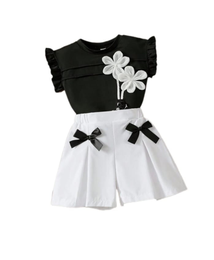 Girls black Top & white Mini Skirt Outfit