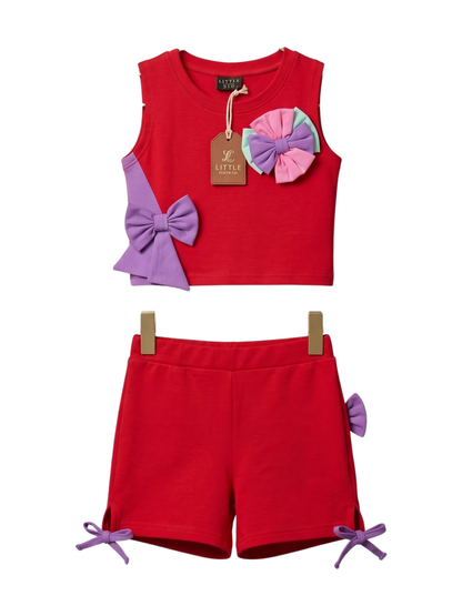 Girls Pink Ruffle Top & Shorts Set