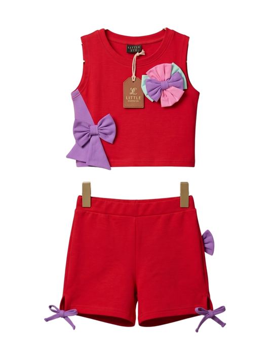 Girls Pink Ruffle Top & Shorts Set