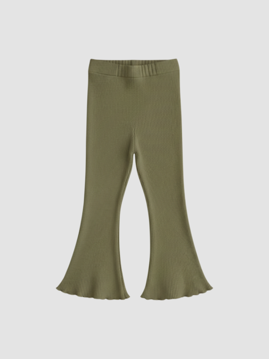 Girls Comfy Pale Olive Ribbed Bell Bottoms