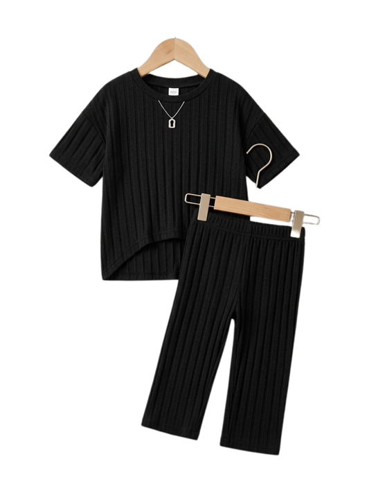 Girls Ribbed Flare Top & Pant Set