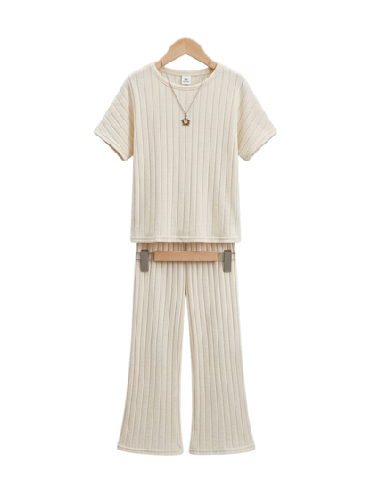 Girls Ribbed Flare Top & Pant Set