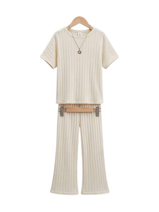 Girls Ribbed Flare Top & Pant Set