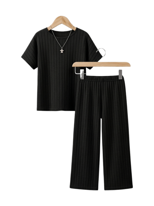 Girls Ribbed Flare Top & Pant Set