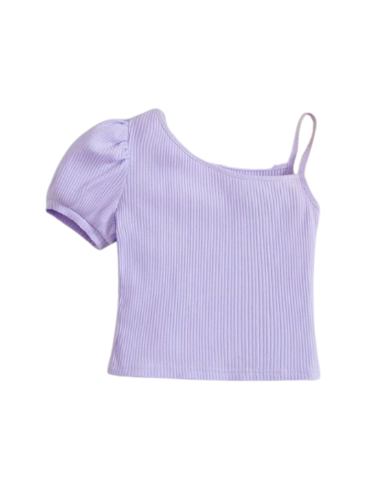Girls Stripe Tie-Front Open-Shoulder Top