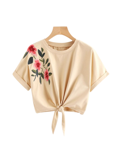 Girls Pink Tie-Front Open-Shoulder Knit Top