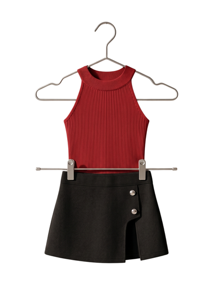 Girls Crop Top & Black Biker Skirt Outfit