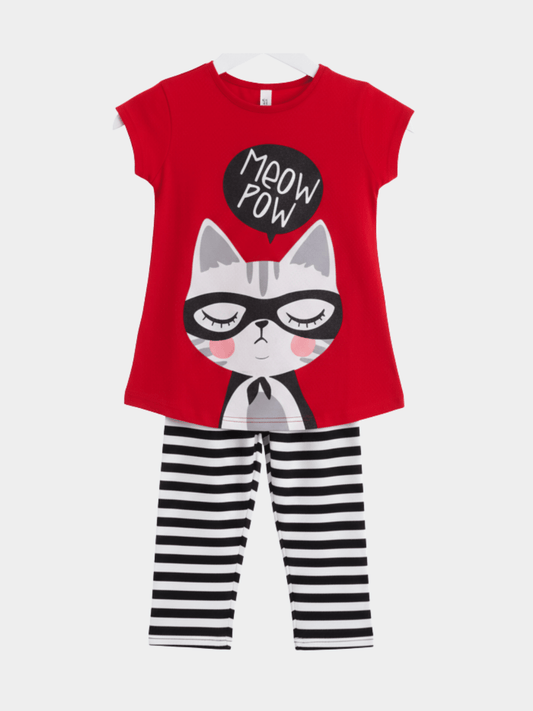 2pcs Meow Pow T-shirt Set For Kid Girl (6mths - 6yrs) - Childrengoods