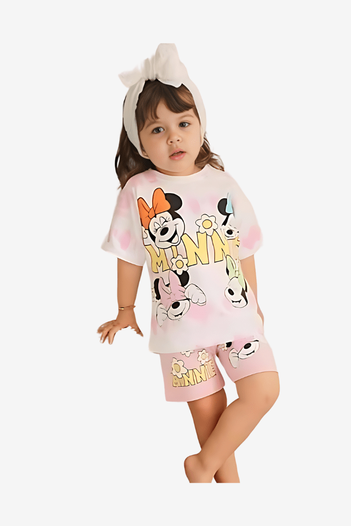 2pcs Minnie Mouse Drop Shoulder T-shirt Set For Kid Girl (6mths - 6yrs) - Childrengoods