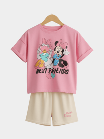 2pcs Minnie Mouse Drop Shoulder T-shirt Set For Kid Girl (6mths - 6yrs) - Childrengoods