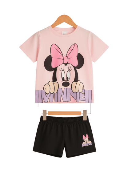 2pcs Minnie Mouse Drop Shoulder T-shirt Set For Kid Girl (6mths - 6yrs) - Childrengoods