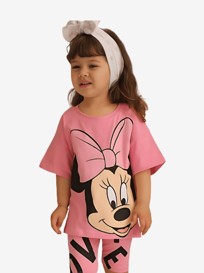 2pcs Minnie Mouse Drop Shoulder T-shirt Set For Kid Girl (6mths - 6yrs) - Childrengoods