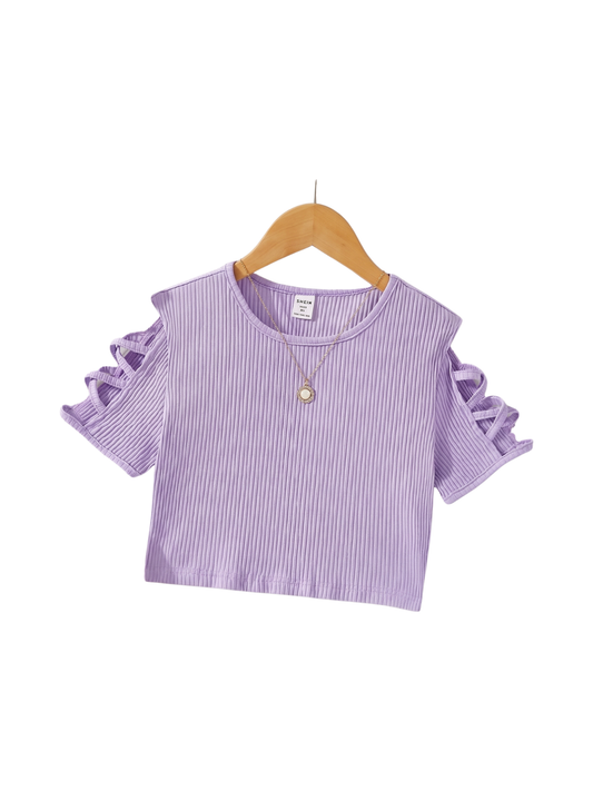Girls Printed Tie-Front Open-Shoulder Top