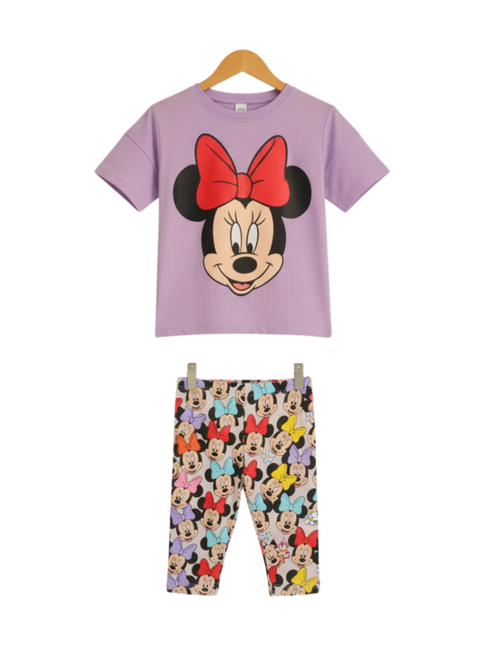 Girls Lavender Minnie Mouse T-Shirt & Bow Leggings