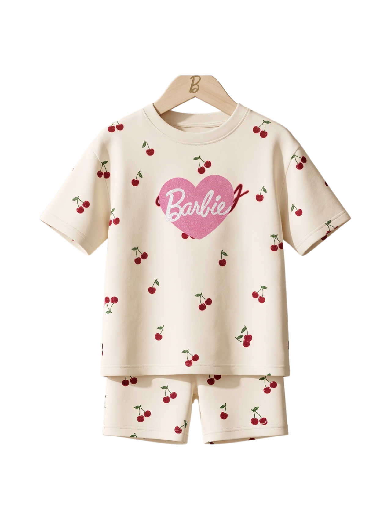 Kids Cherry Print Drop-Shoulder T-Shirt & Shorts