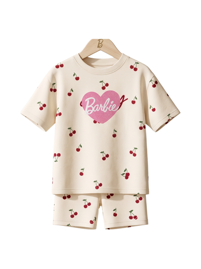 Kids Cherry Print Drop-Shoulder T-Shirt & Shorts