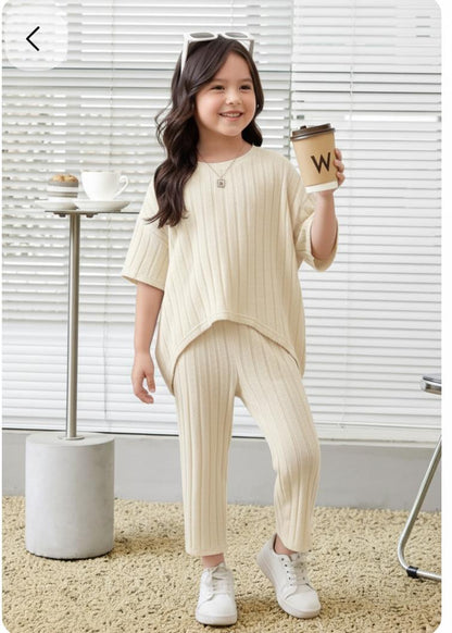 Girls Ribbed Flare Top & Pant Set