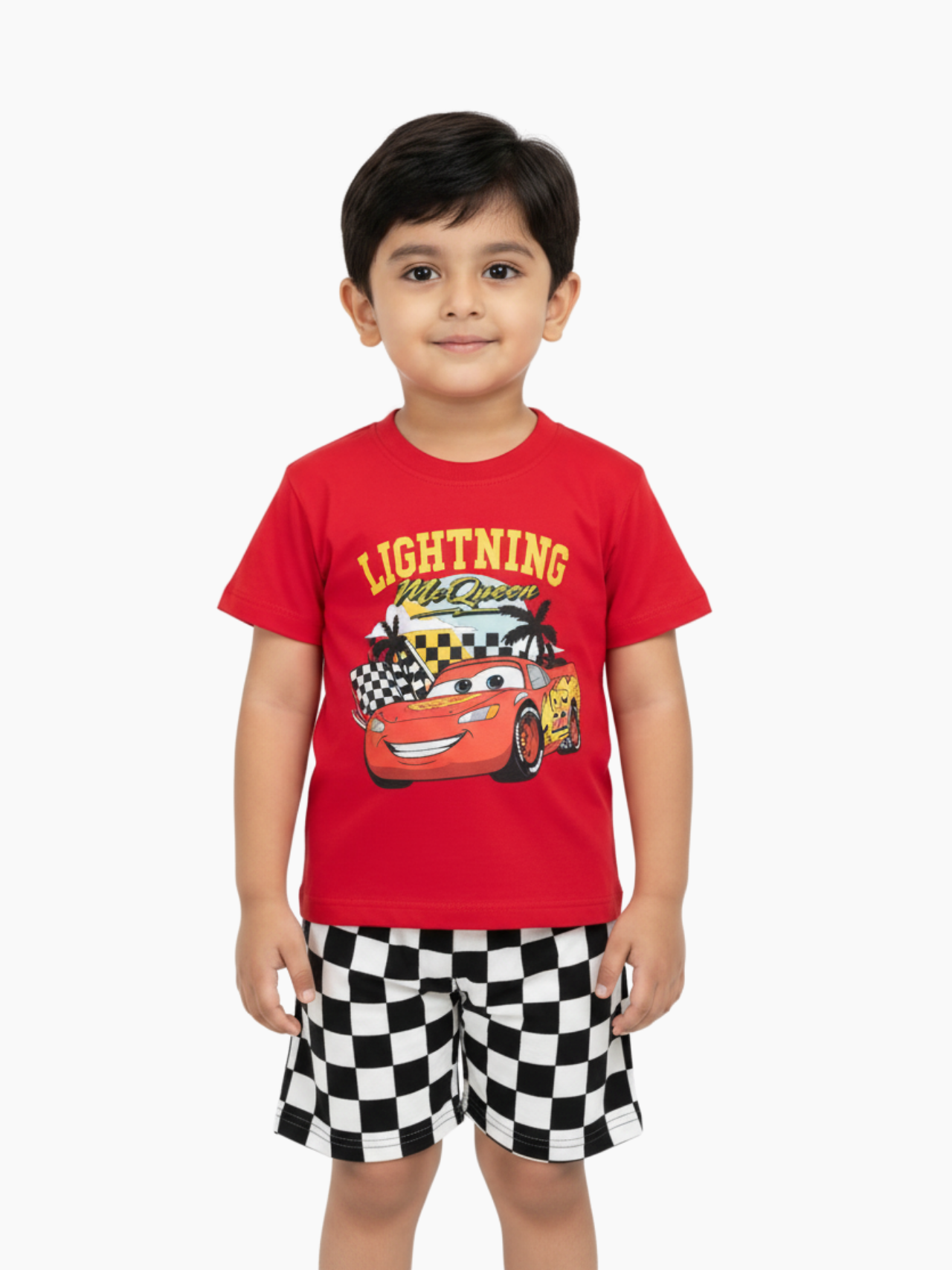 Kids Red Car Printed T-Shirt & Shorts Set