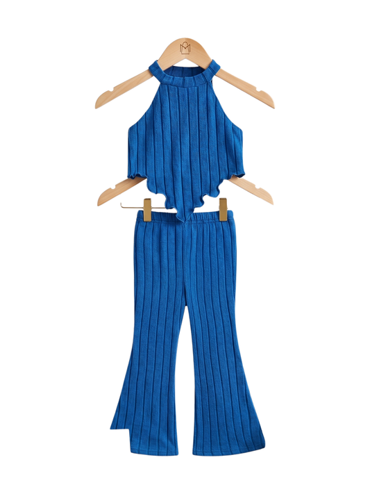 Girls Oversized Tee & Blue Biker Shorts Set