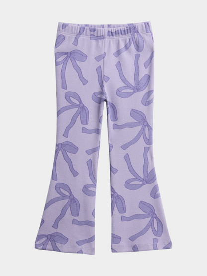 Girls Lilac Bow Print Flared Pants