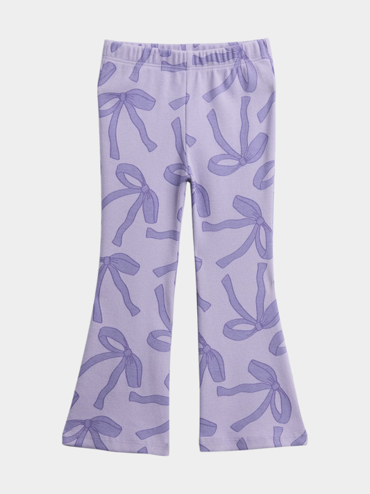 Girls' Lilac Bow Print Flared Pants