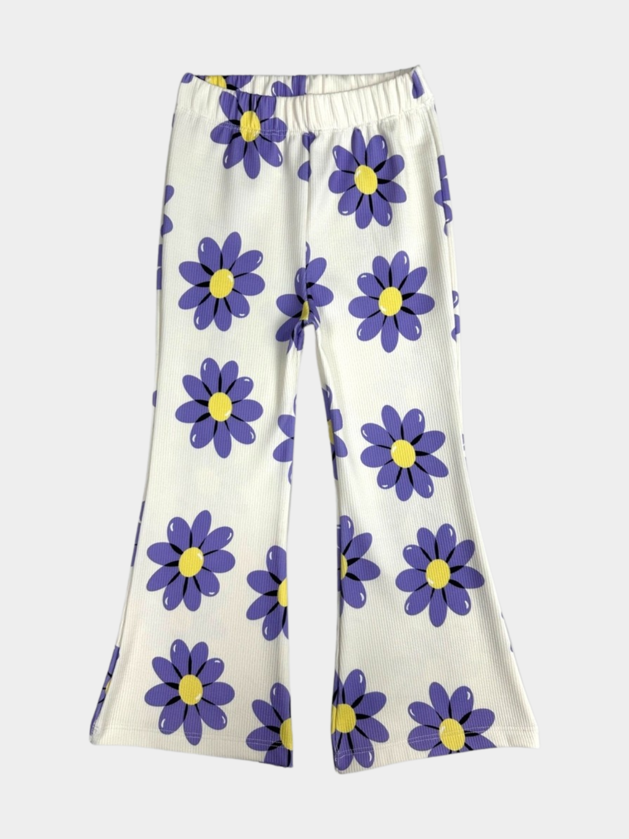 Girls Blue Daisy Ribbed Flared Pants