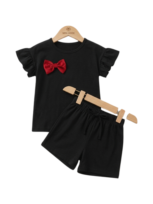 Girls Off-Shoulder Drop Top & Shorts Set