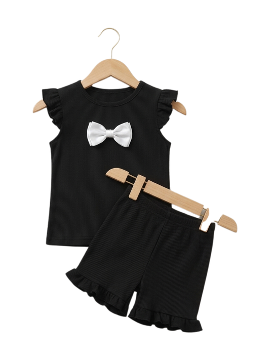 Girls Black Stylish Crop Top & Pant Set