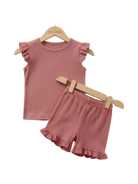 Girls Vintage Rose Ribbed Top & Pant Set