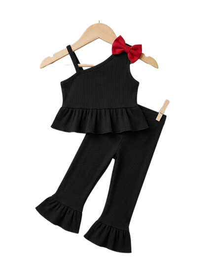 Girls Ribbed Crop Top & Flared Pant Set