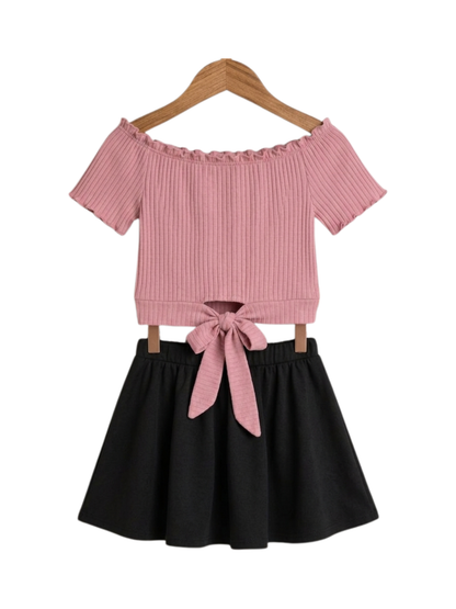 Girls Ribbed Flare Top & Scratch Pant Set