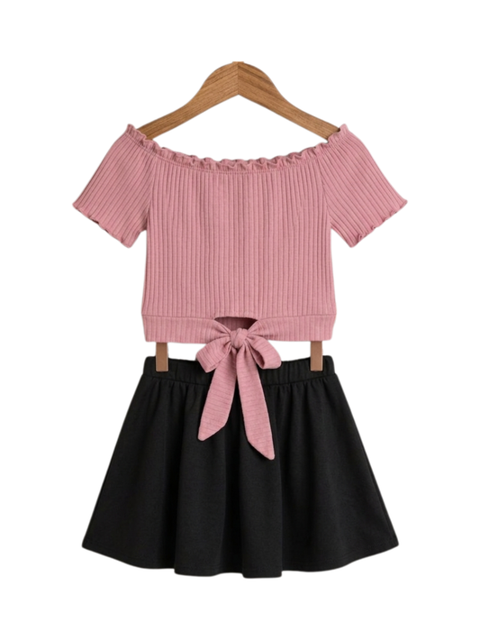 Girls Ribbed Flare Top & Scratch Pant Set