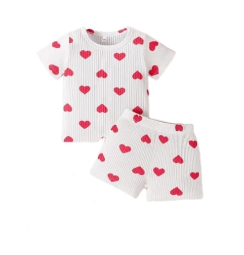 Kids All-Over Hearts Ribbed T-Shirt & Shorts Set