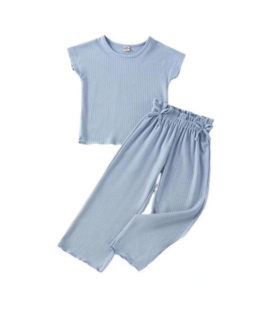 Girls Daisy Ribbed Flare Top & Pant Set