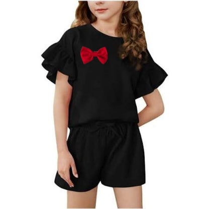 Girls Off-Shoulder Drop Top & Shorts Set