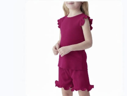 Girls Light Maroon Ribbed Top & Pant Set