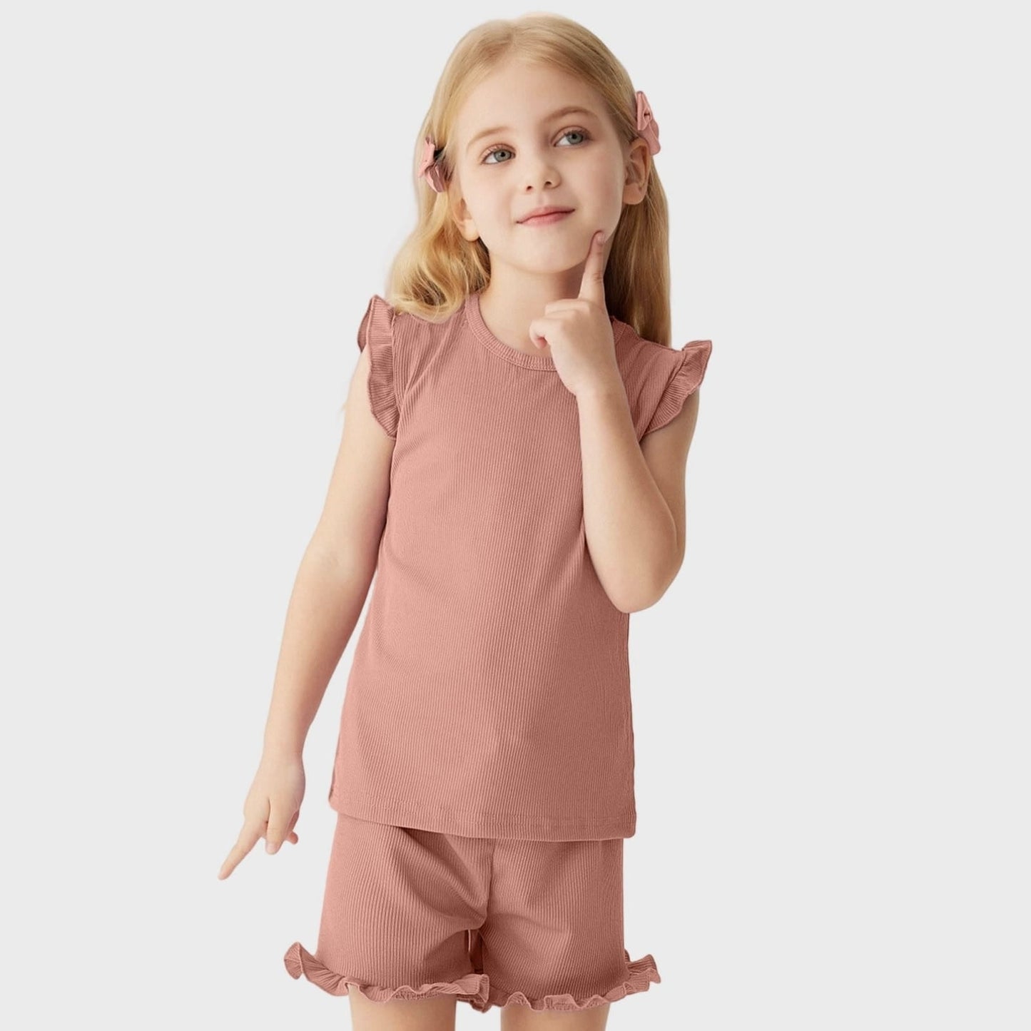 Girls Vintage Rose Ribbed Top & Pant Set