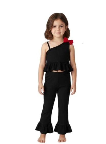 Girls Ribbed Crop Top & Flared Pant Set