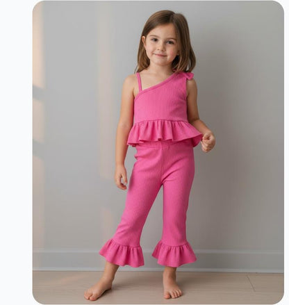 Girls Floral Ribbed Top & Pant Set