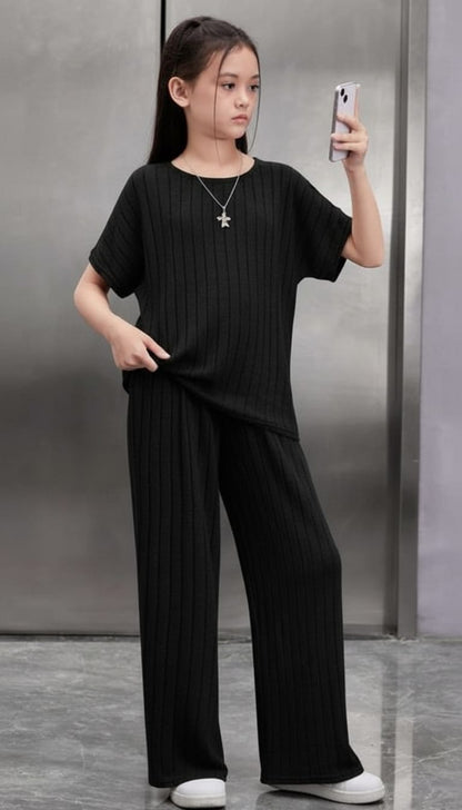 Girls Ribbed Flare Top & Pant Set