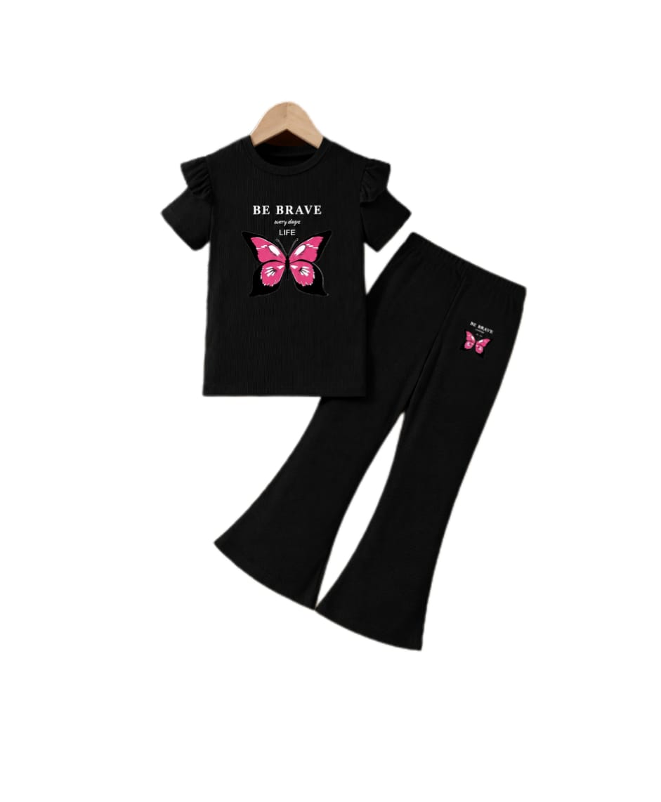 Girls buttwerfly Print Ribbed Flare Top & Pant Set  1 year to 14 years