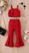 Girls red Ribbed Flare Top & Pant Set  1 year to 14 years