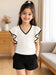 Girls White Ribbed Ruffle Sleeve Top & Black Shorts Set 1 year to 8 years