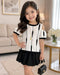 White Stripe Cold Shoulder Top & Black Pleated Skirt Set  1 to 8 years