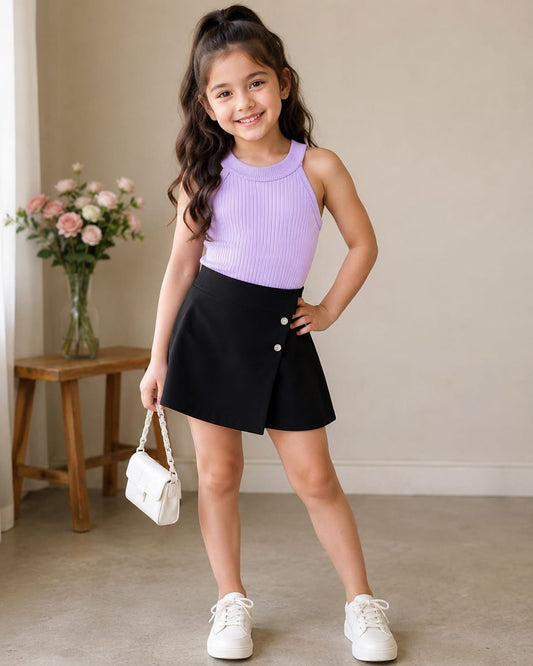Girls Crop Top & Black Biker Skirt Outfit